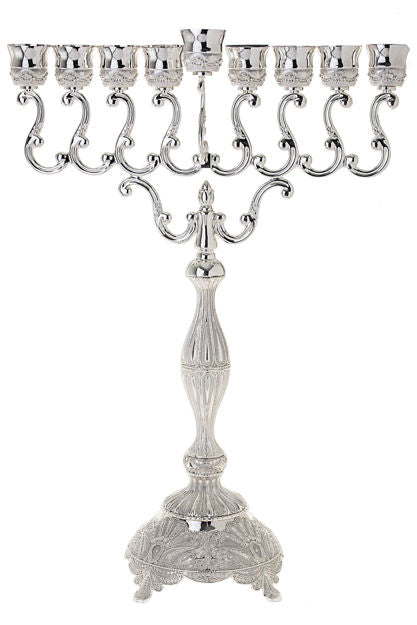 Large Silver Plated Oil and Candle Menorah Filigree Design 27 Inch