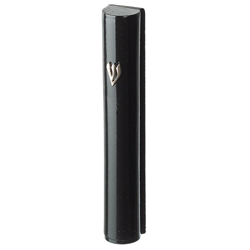 Wood Black Mezuzah with Silver Shin