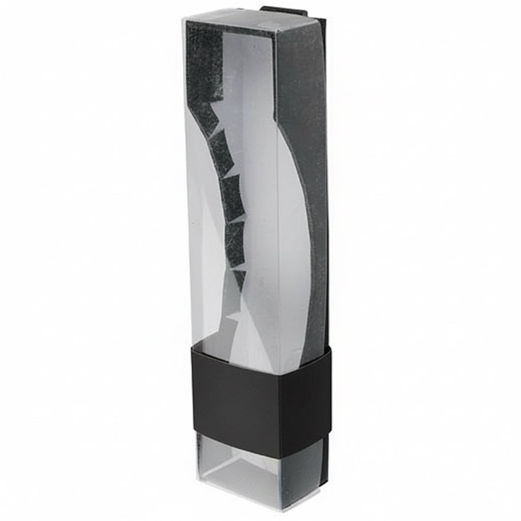 Black and clear packaging box with a product inside on a white background