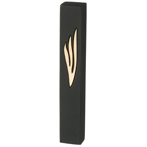 Concrete Polymer Mezuzah - Black with Gold Shin - Mitzvahland.com