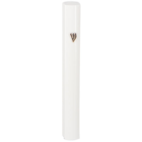 White Aluminum Mezuzah with Silver Shin - Mitzvahland.com