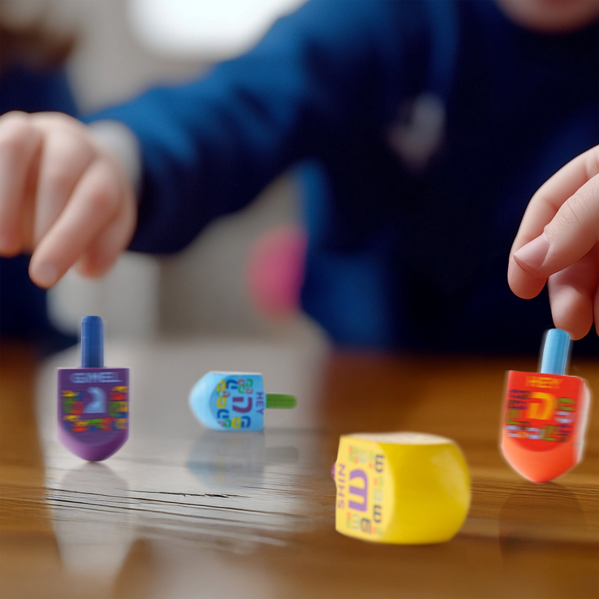 colorfull Dreidel - 4 Small Painted Wood Dreidels - "The Dreidel Game"