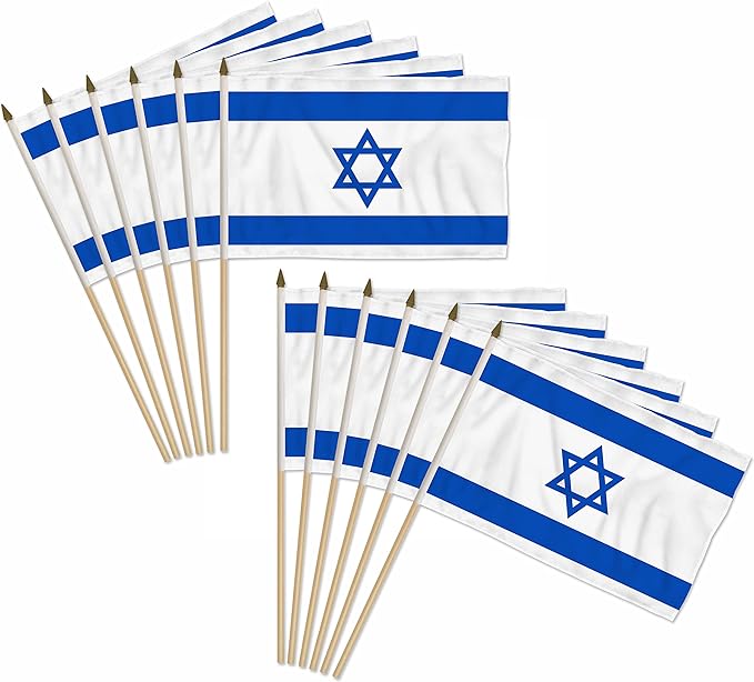Israel 12x18 in Stick Flag - 1 dozen pack