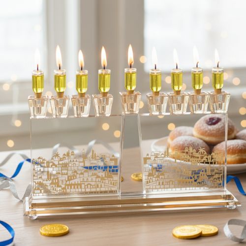 Crystal Gold Jerusalem Menorah