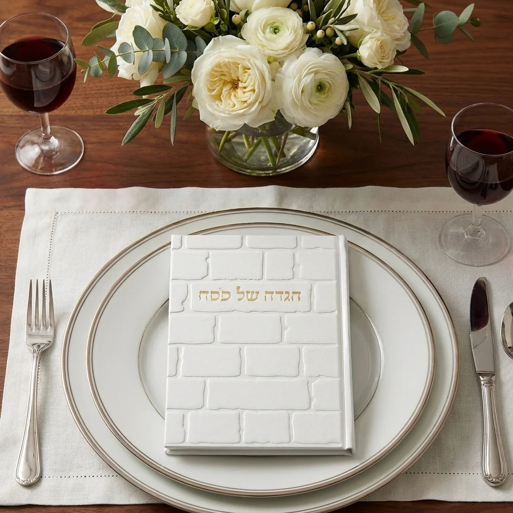 White PU Leatherette Passover Haggadah - Hebrew - Mitzvahland.com