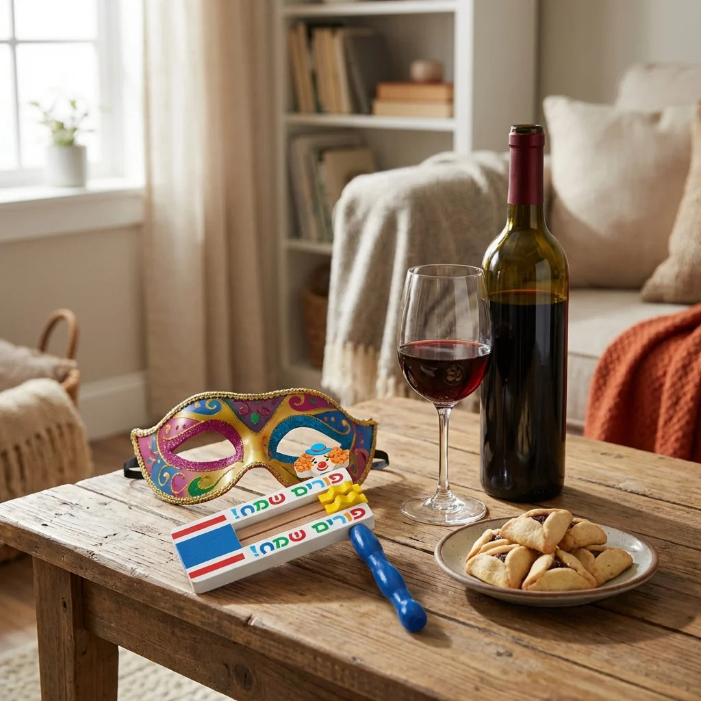 Elegant Wood Purim Grogger with Clown