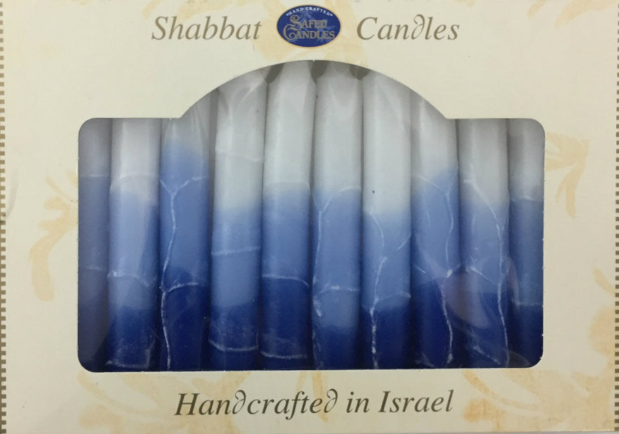 Safed Shabbat Candles White/ Blue