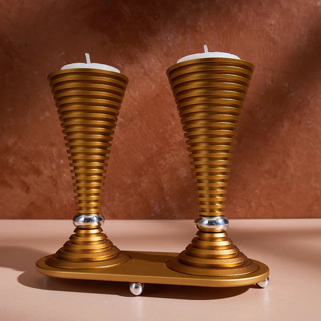 Akilov Round Shabbat Candlesticks - Grooved