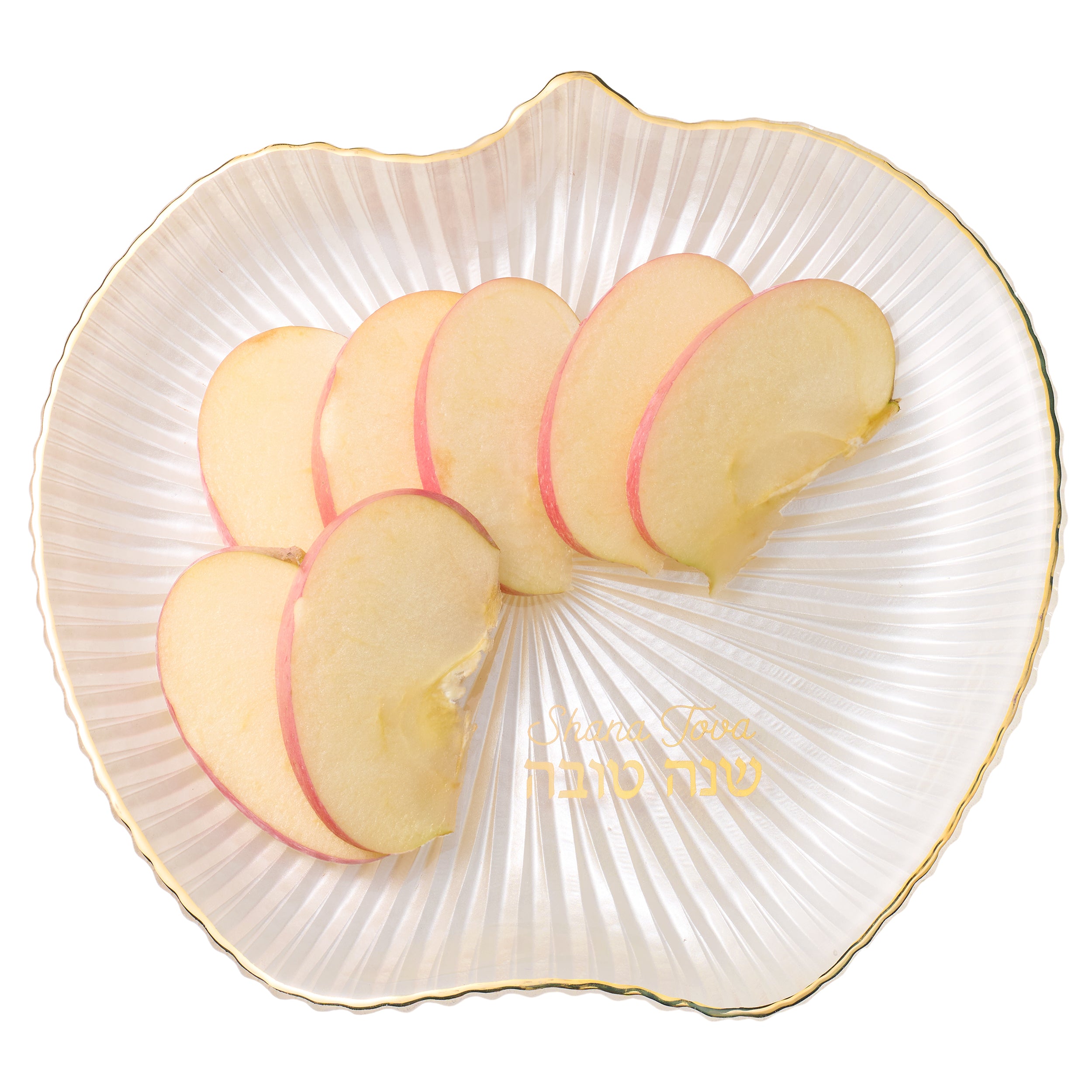 Rippled Glass Apple Dish w/Gold Accents