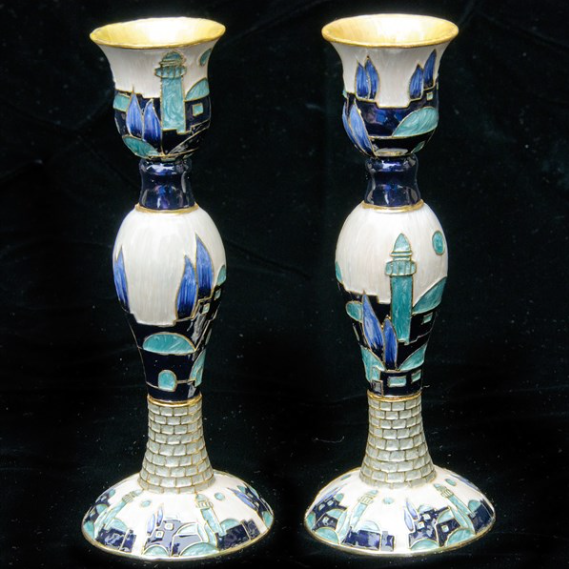 Blue Jerusalem Candlesticks
