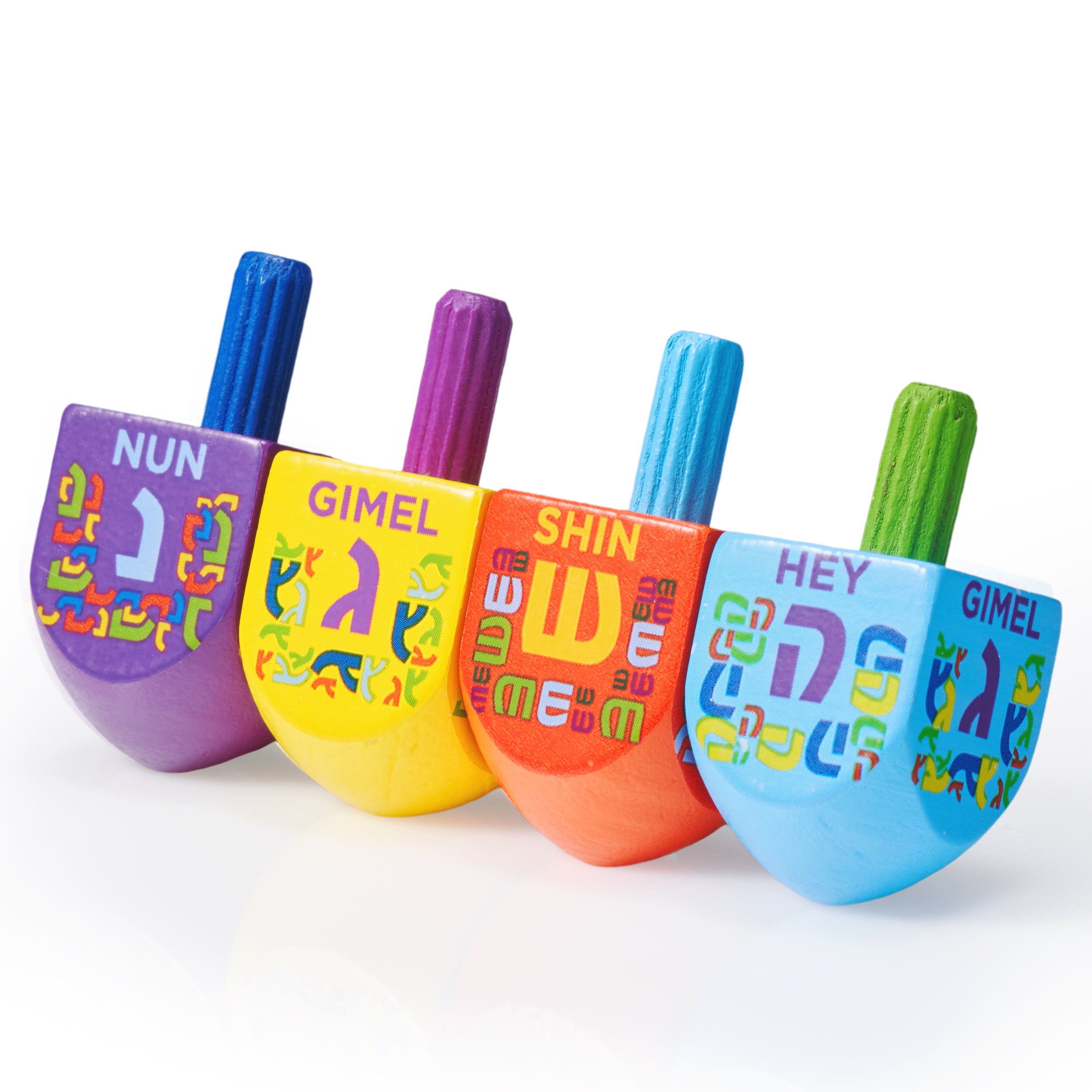 colorfull Dreidel - 4 Small Painted Wood Dreidels - "The Dreidel Game"