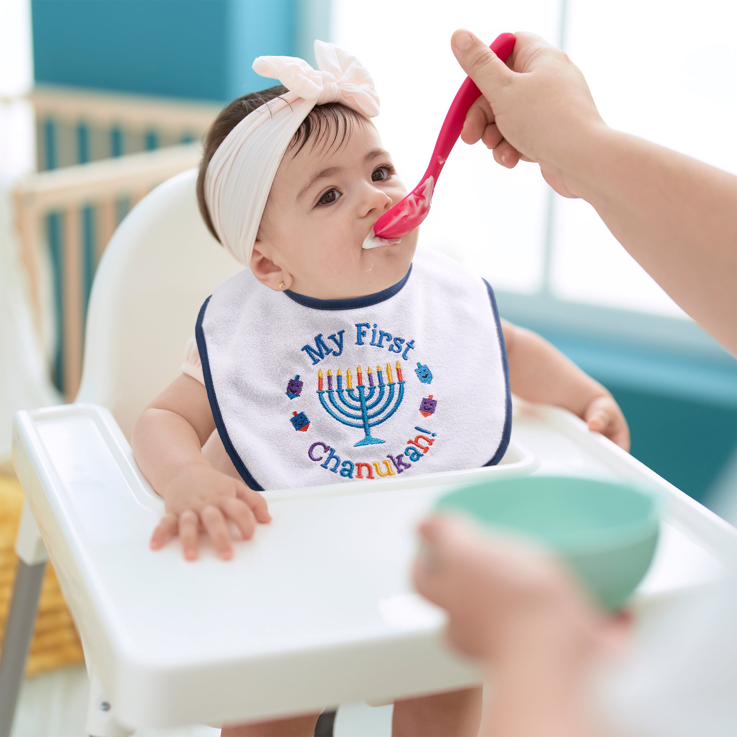 Chanukah Embroidered Bib, "My First Chanukah ! "