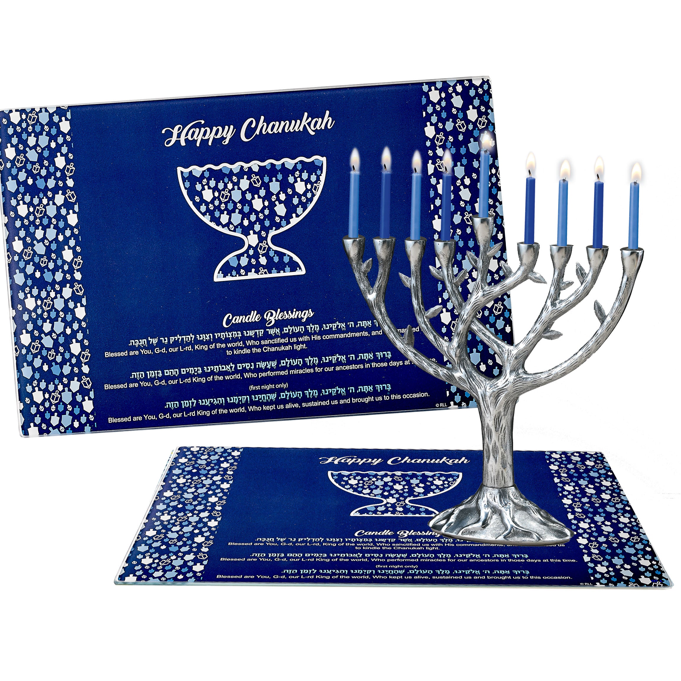 "Chanukah Mosaic" Tempered Glass Menorah Drip Tray