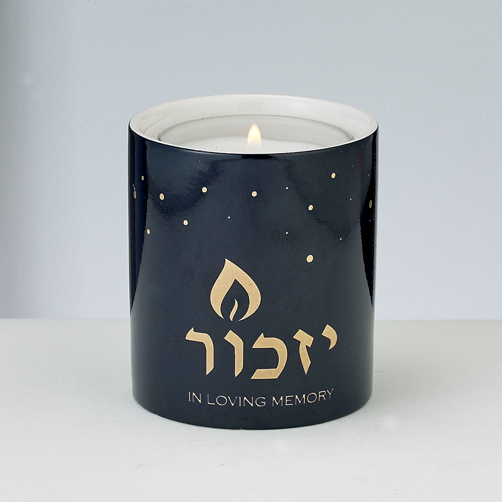 Blue Ceramic Yizkor Luminaria w/ Gold Accents, 1 Day