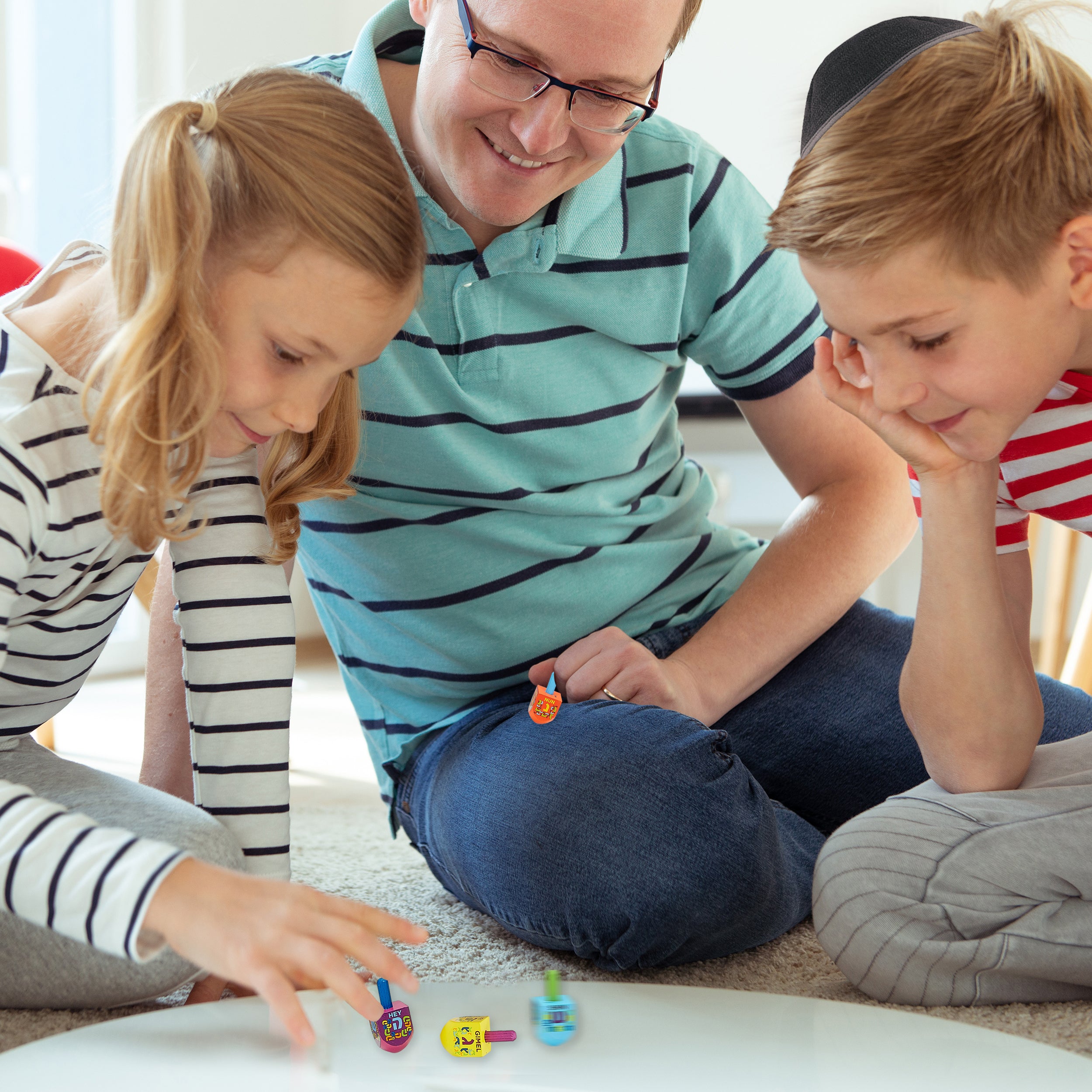 colorfull Dreidel - 4 Small Painted Wood Dreidels - "The Dreidel Game"