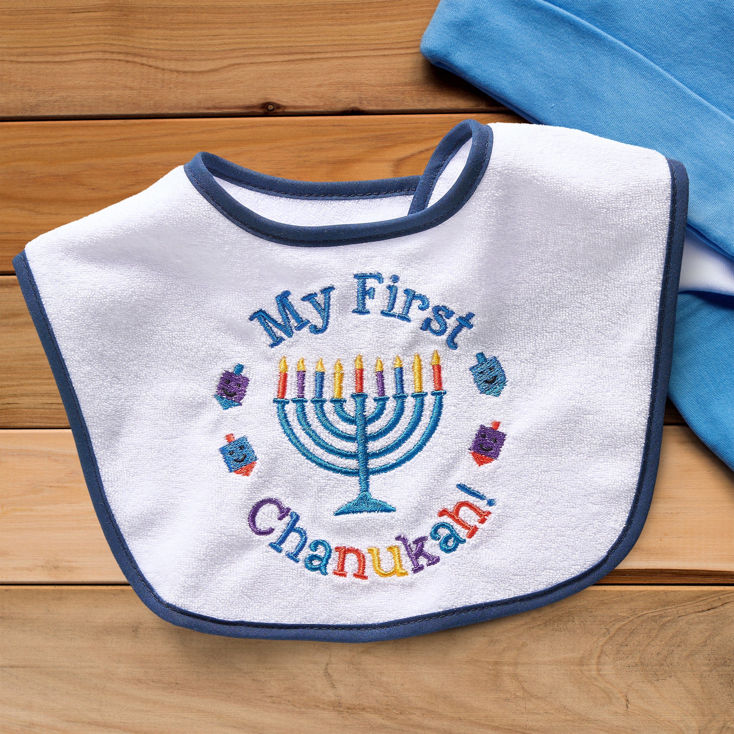 Chanukah Embroidered Bib, "My First Chanukah ! "