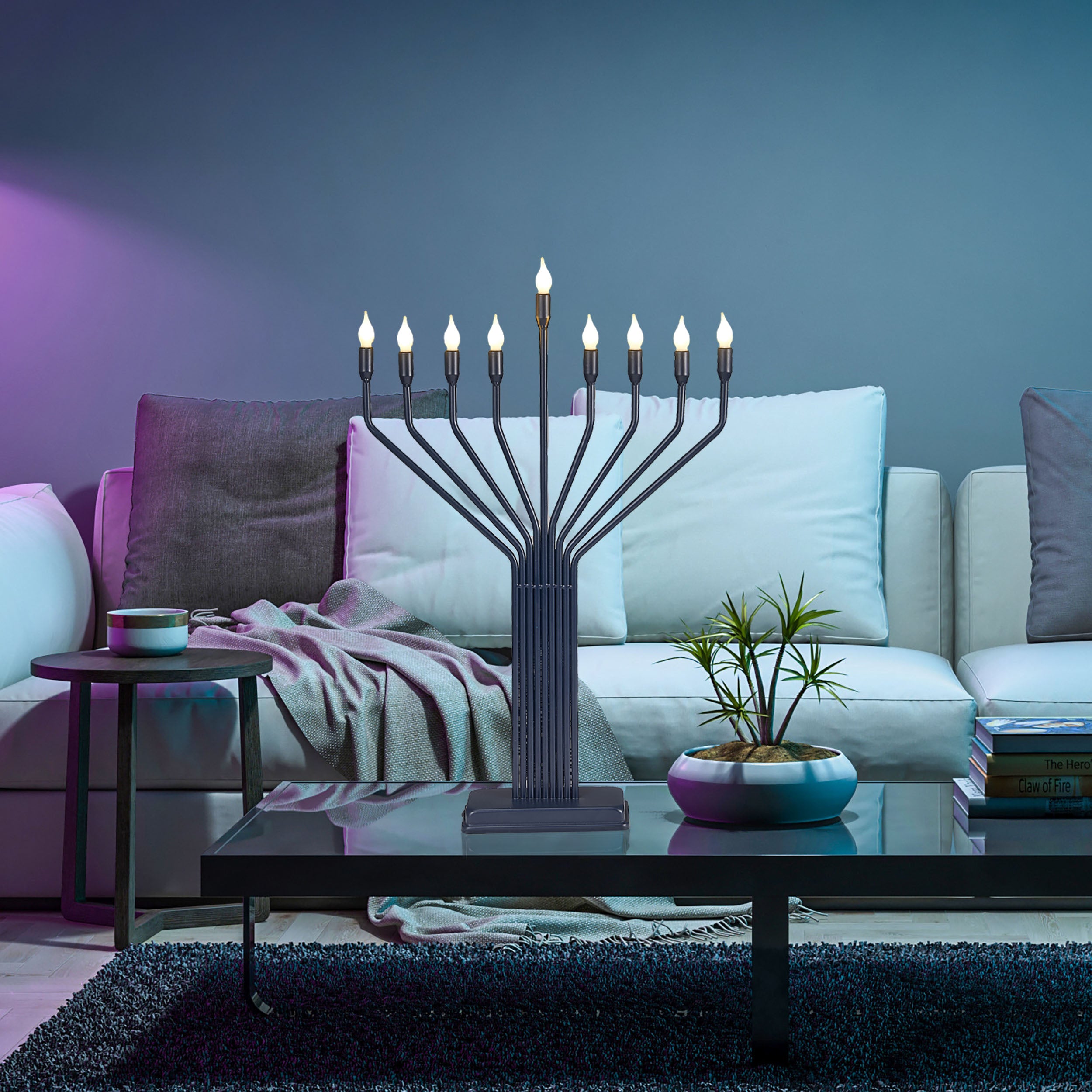 LED Knesset Style Large Display Navy Menorah