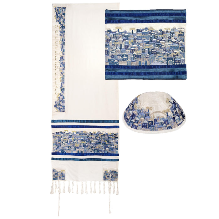 Embroidered Jerusalem Tallit Blue