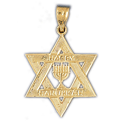 14K Gold Star of David Happy Hanukkah Charm Jewelry - Mitzvahland.com All your Judaica Needs!