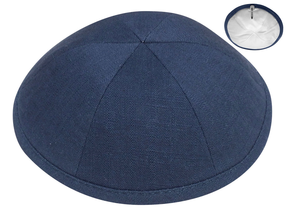 Navy Linen Kippah