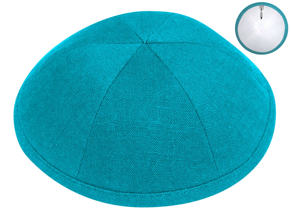 Turquoise Linen Kippah