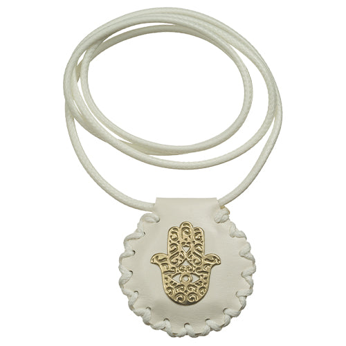 Gold Hamsa White PU Leather Necklace With Prayer