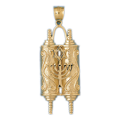 14K Gold Torah Embellished w/Menorah & Star Of David Pendant Jewelry - Mitzvahland.com All your Judaica Needs!