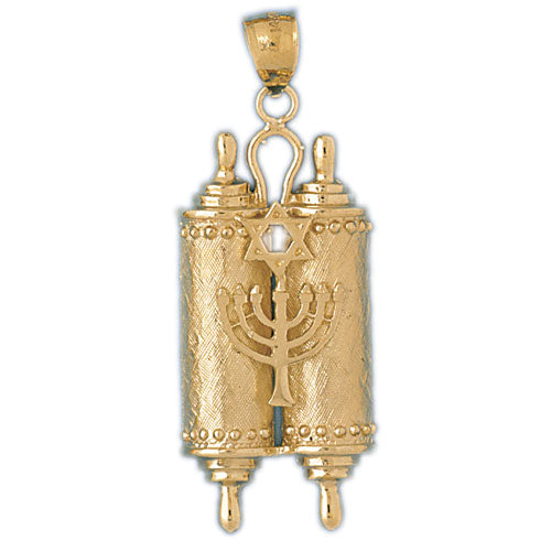 14K Gold Torah w/Jewish Star & Menorah Pendant Jewelry - Mitzvahland.com All your Judaica Needs!