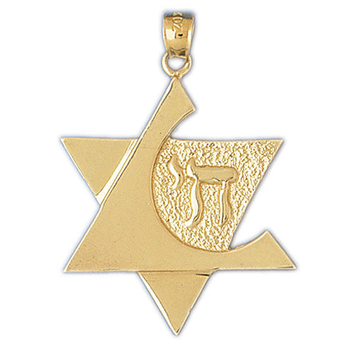 14K Gold Star of David w/Chai Pendant Jewelry - Mitzvahland.com All your Judaica Needs!