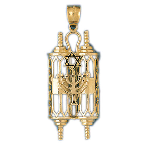 14K Gold Torah w/Menorah & Star Of David Pendant Jewelry - Mitzvahland.com All your Judaica Needs!