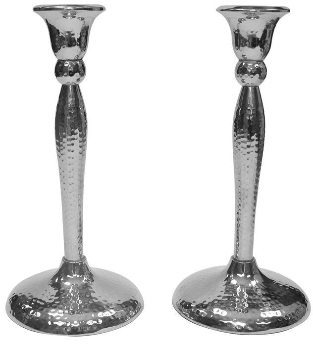 Candlestick Nickel Hammered Candlestick Holders - Mitzvahland.com All your Judaica Needs!