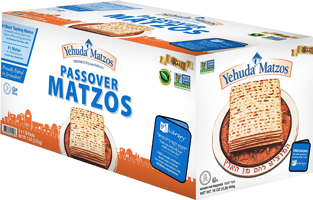 Yehuda Passover Matzos, 5 - 1 lb Packages with one Resealable Stay-Fresh Pouch, Baked Fresh for 2024