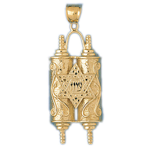 14K Gold Torah w/ Star Of David Pendant Jewelry - Mitzvahland.com All your Judaica Needs!
