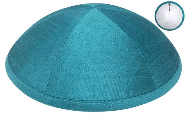 Turquoise Raw Silk Kippah