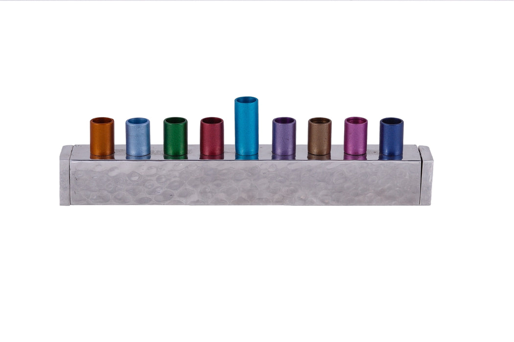 Hammered Base With Multicolor Candle Holders Menorah by Emanuel