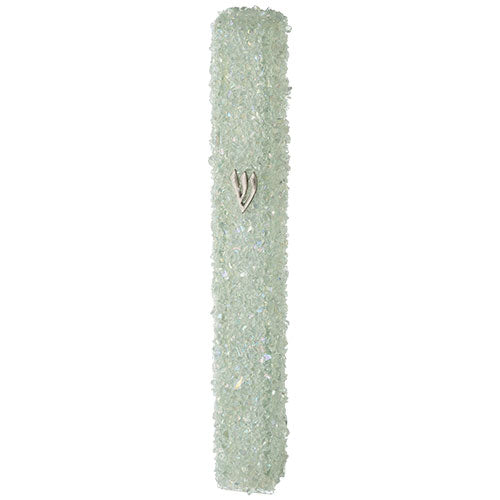 Glass Mezuzah with Stones 12 cm- White