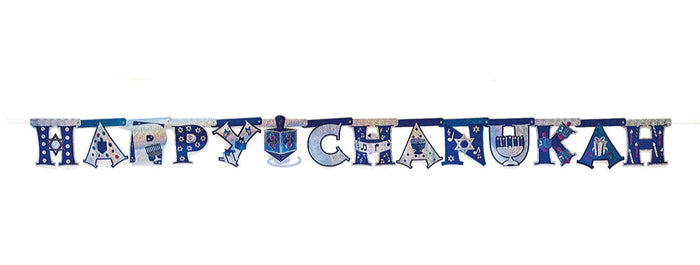 "Happy Chanukah" Blue/Silver Prismatic Banner