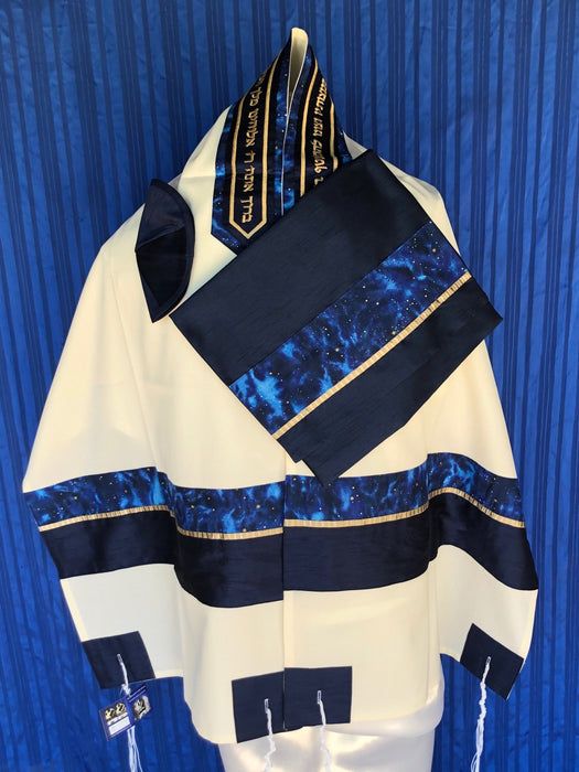 Elegant Blue with  Gold Stars  Wool Tallit