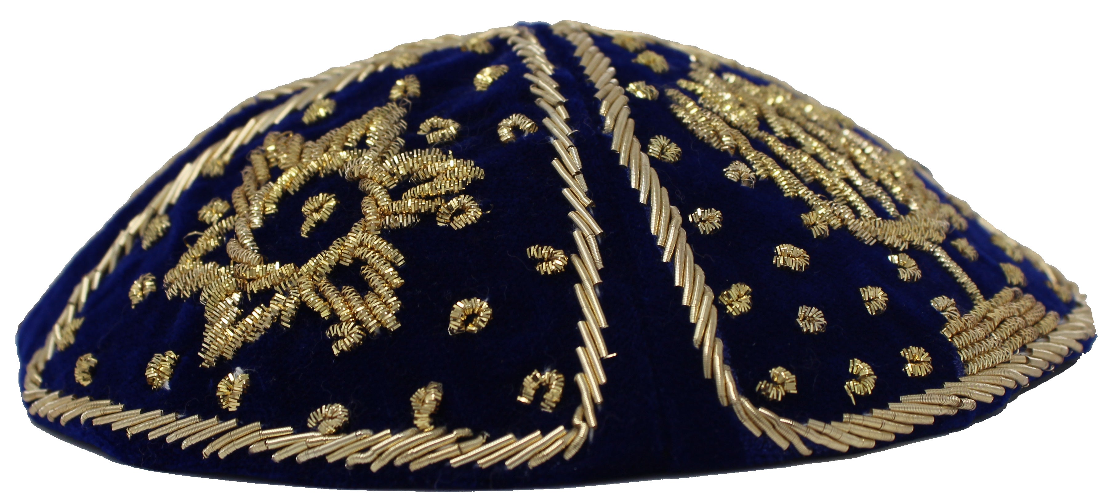 Grooms Wedding Kippah - Blue Velvet with Gold