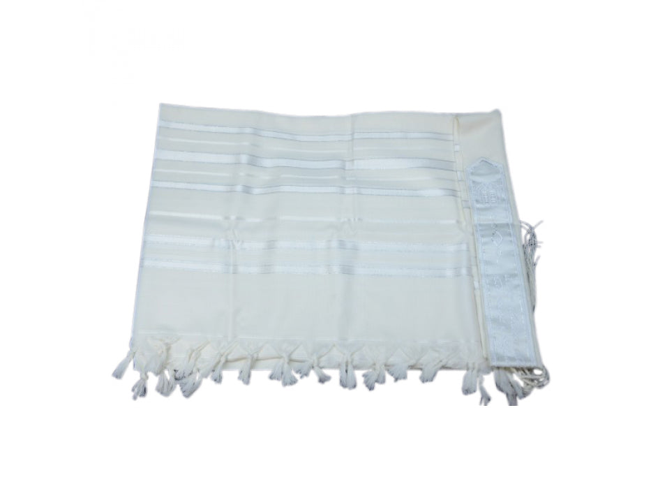 Tashbetz Non-Slip Wool Tallit with Thin Silver Stripes - Sefaradi  Size 60 - Thick String