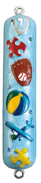 Boy Enameled Mezuzah with Rhinestones Mezuzah Free Shipping - Mitzvahland.com All your Judaica Needs!