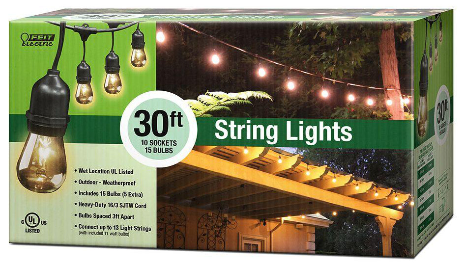 Sukkah Light 30 Feet, 10-Socket, 15 Bulbs - 5 extra Bulbs<BR>Outdoor String Light Set