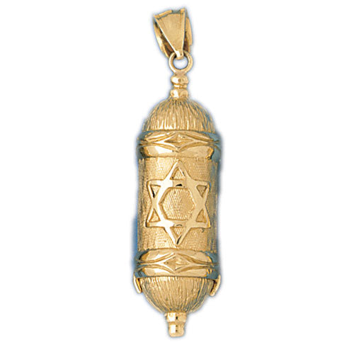 14Kt Gold 3D Mezuzah Pendant w/Star Of David Jewelry - Mitzvahland.com All your Judaica Needs!