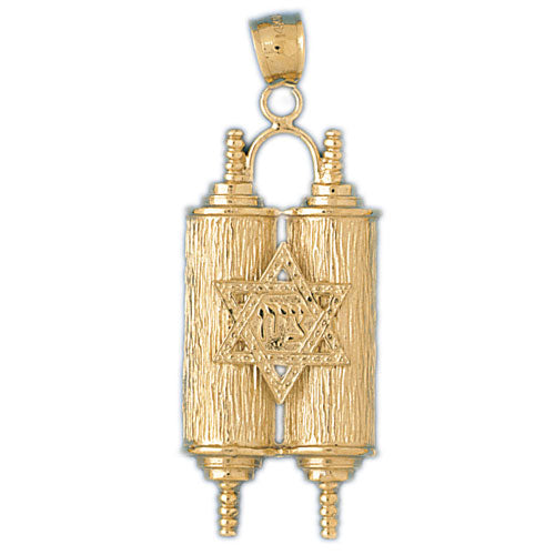 14K Gold Torah w/ Star Of David Pendant Jewelry - Mitzvahland.com All your Judaica Needs!