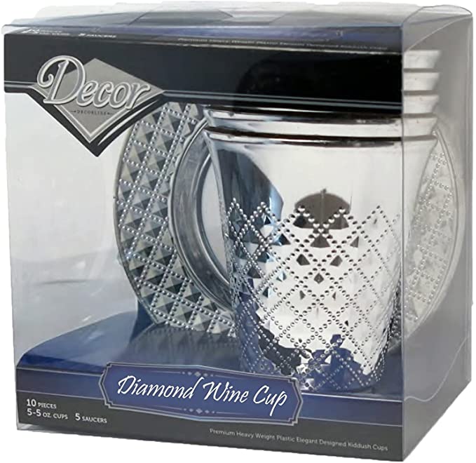 Diamond Kiddush Disposable Wine Cups and Saucers Silver
