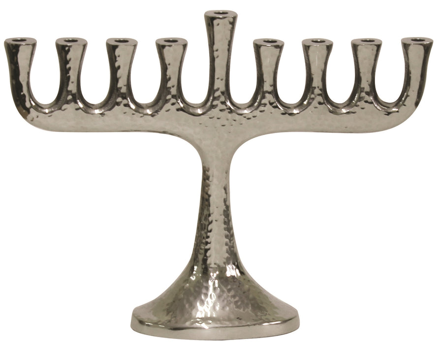 Hammered Menorah Nickel Plated Menorah - Mitzvahland.com All your Judaica Needs!