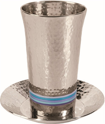 Blue Stripes Hammered Kiddush Cup