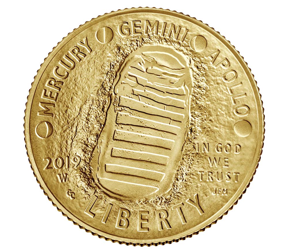 Apollo 11 50th Anniversary 2019 Uncirculated $5 Gold Coin - West Point Mint - Mitzvahland.com All your Judaica Needs!