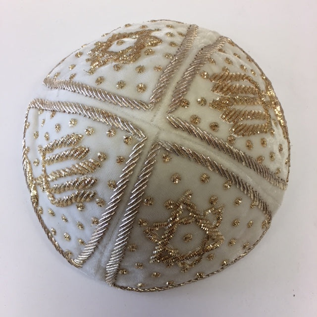 Grooms Wedding Kippah - White Velvet with Gold