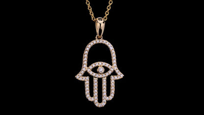 Hamsa Pendant - 14kt Yellow Gold - I Color Diamond. Round Brilliant 0.22 ctw VS2 Clarity